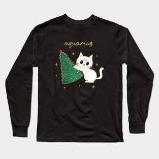 Aquarius Holiday Kitty Cat Long Sleeve T-Shirt